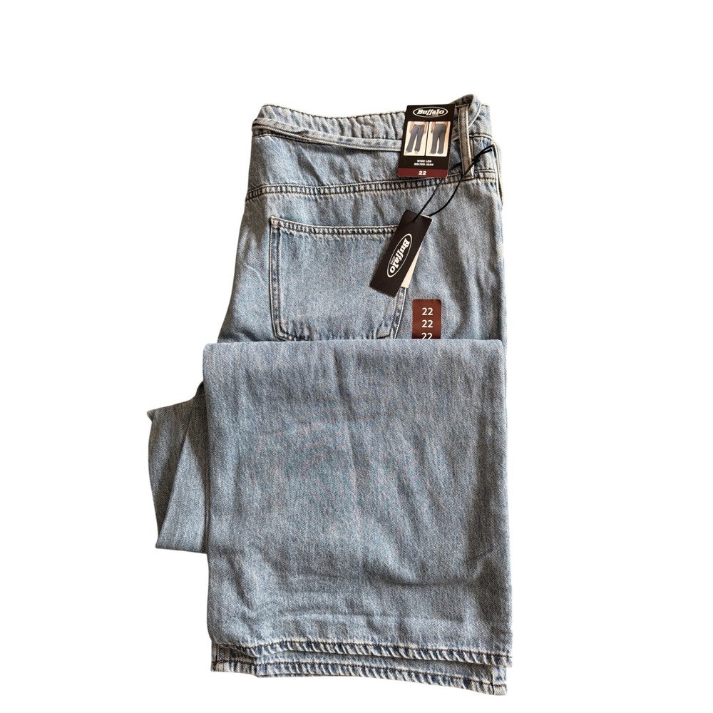 Buffalo David Bitton Wide Leg Belted Jeans Light Wash Denim Size 22 30 Inseam